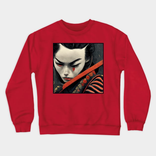 Female Samurai Crewneck Sweatshirt by orange-teal